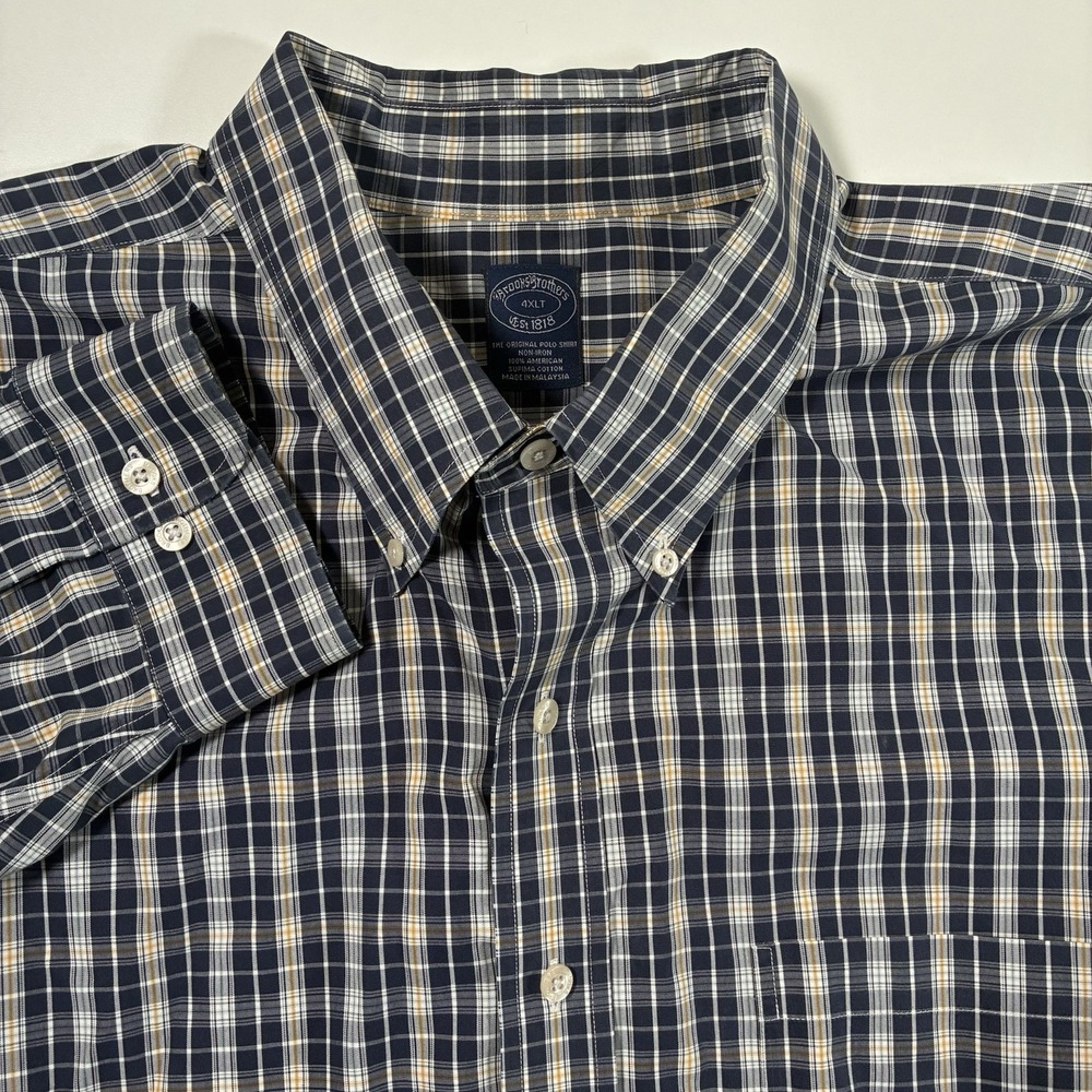 Brooks Brothers Oxford Shirt 4XLT Blue Plaid Non Iron Supima Button‎ Down